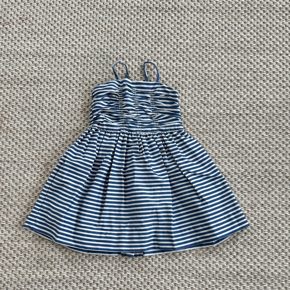 Ralph Lauren Pleated, Smocked Blue and White Striped Dress